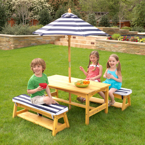 Kidkraft Outdoor Table & Bench Set With Cushions & Umbrella