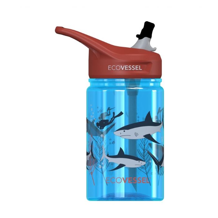 EcoVessel Shark Splash Kids Water Bottle With Flip Straw 350ml