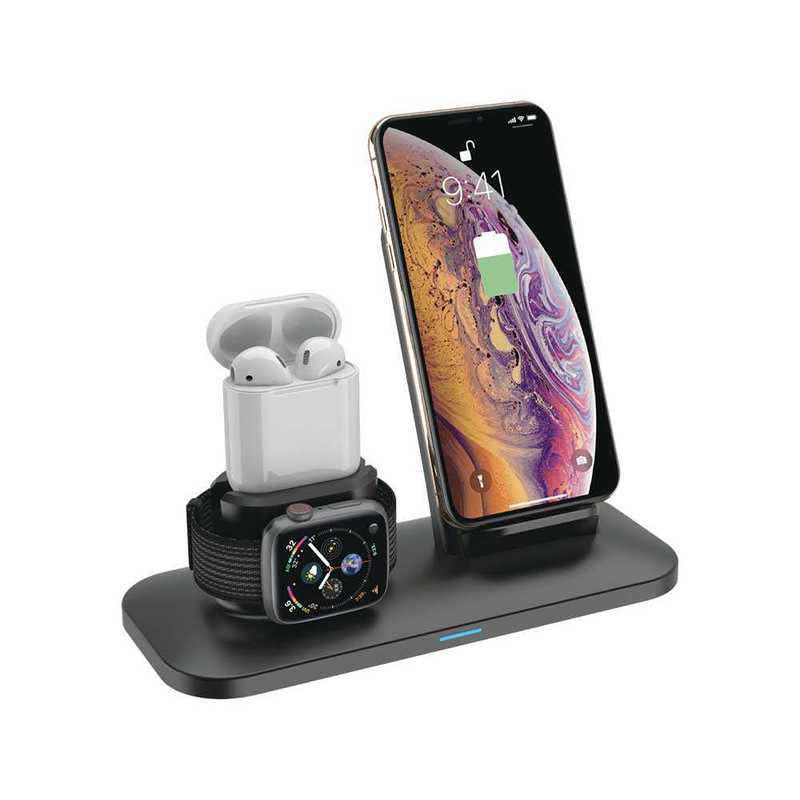 Porodo 3-in-1 Black Charging Dock for Apple Watch/AirPods/iPhone