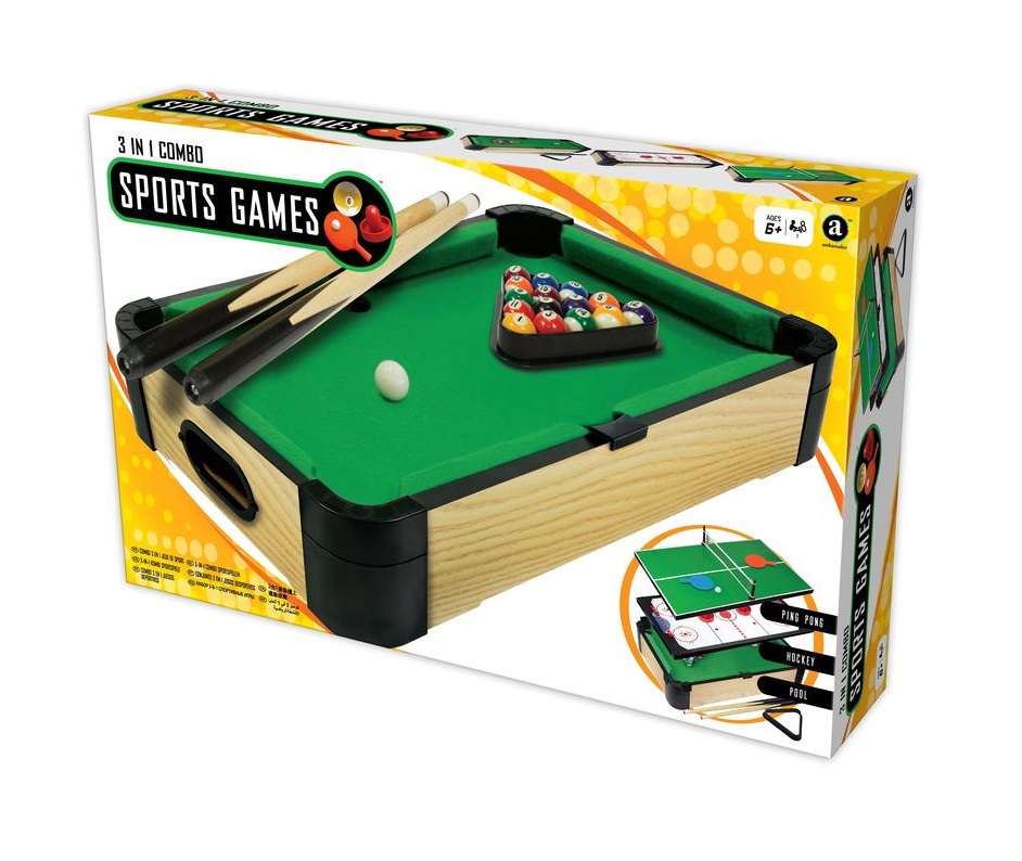 Merchant Ambassador 20 Inch 3-In-1 Sports Games Table Top Pool + Ping Pong + Slide Hockey