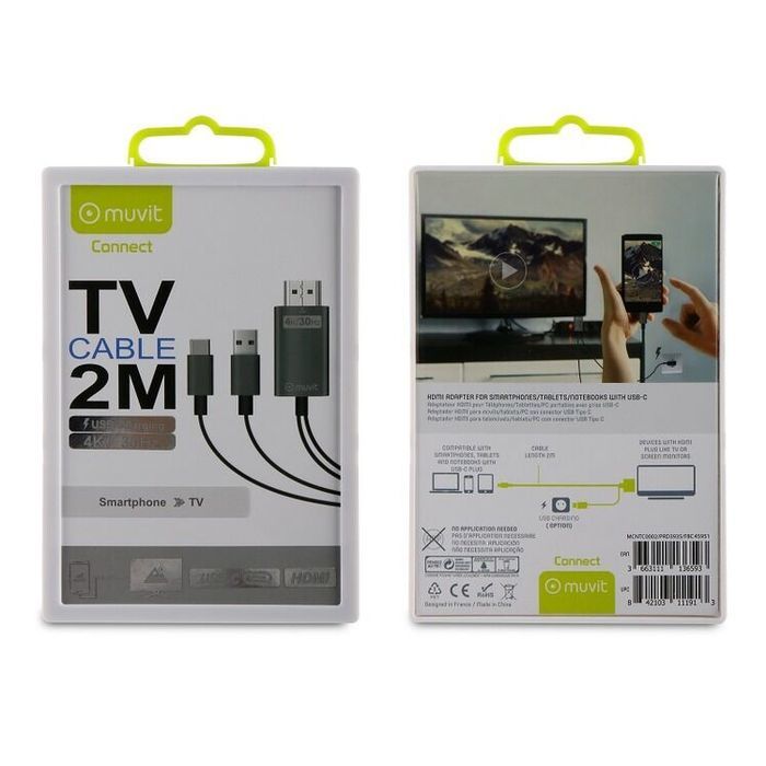 Muvit Connect Cable Type-C To HDMI A With USB Recharge 2M