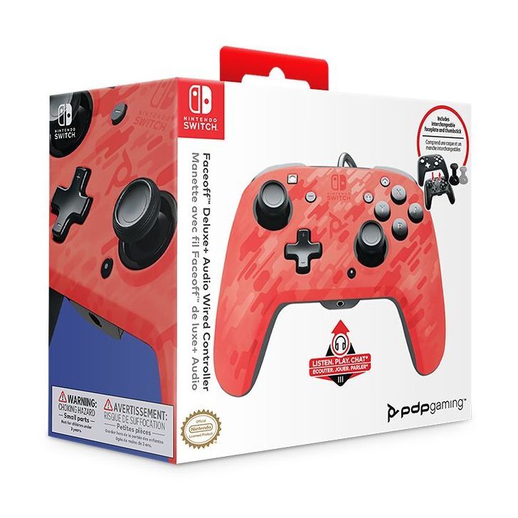 PDP Faceoff Deluxe+ Audio Wired Controller Red Camo for Nintendo Switch