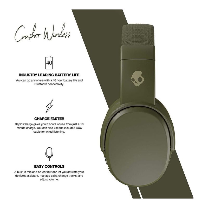 Skullcandy Crusher Wireless Over-Ear Headphones Moss/Olive