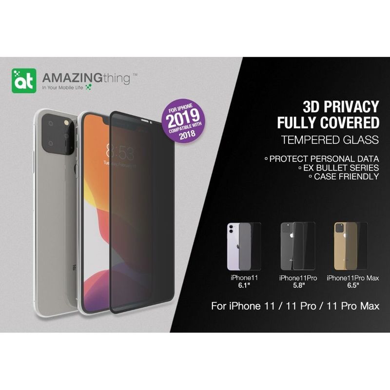 AMAZINGThing 3D Privacy Ex-Bullet Glass Black for iPhone 11 Pro