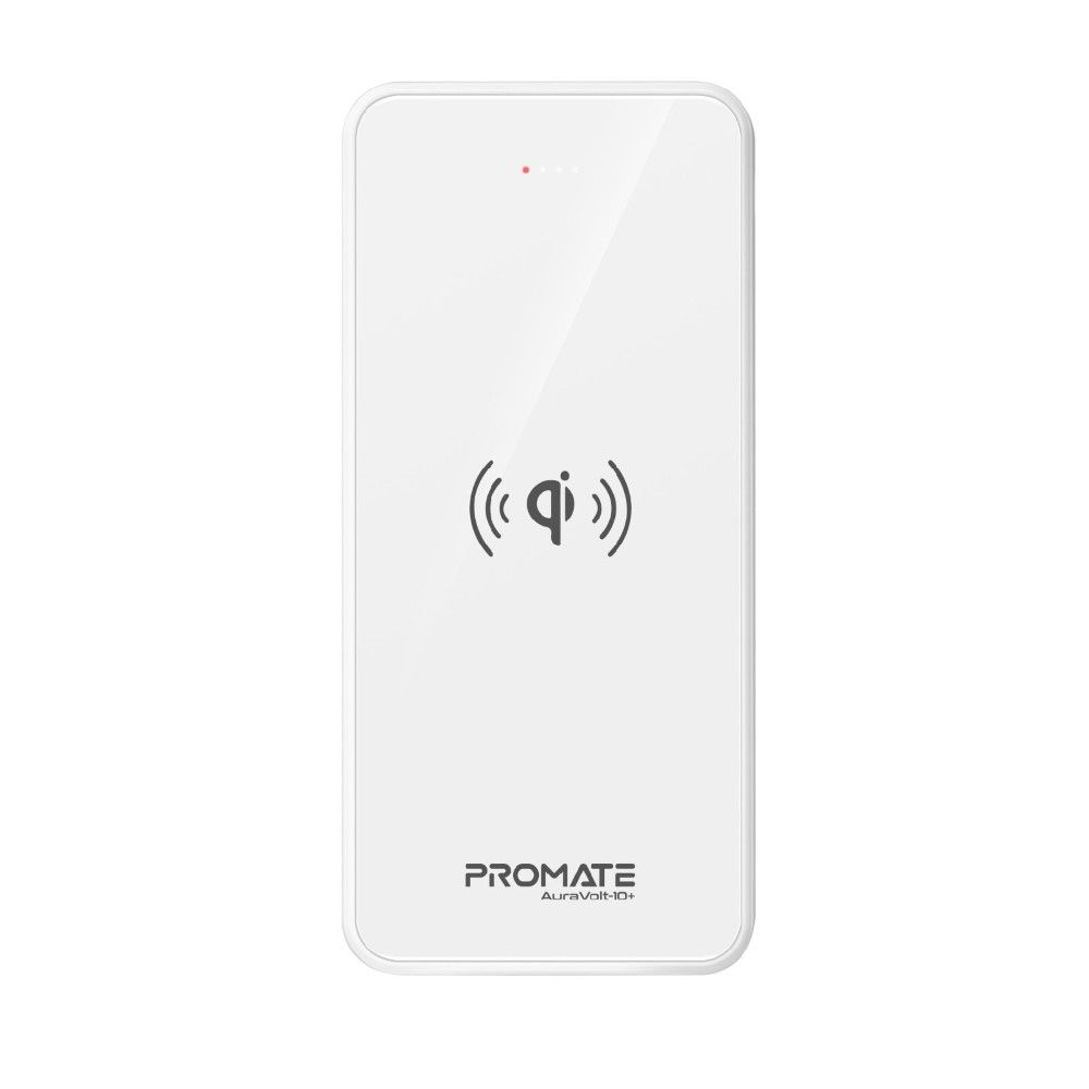 Promate Auravolt-10+ 10000mAh 2 Ports Wireless Charging Power Bank White