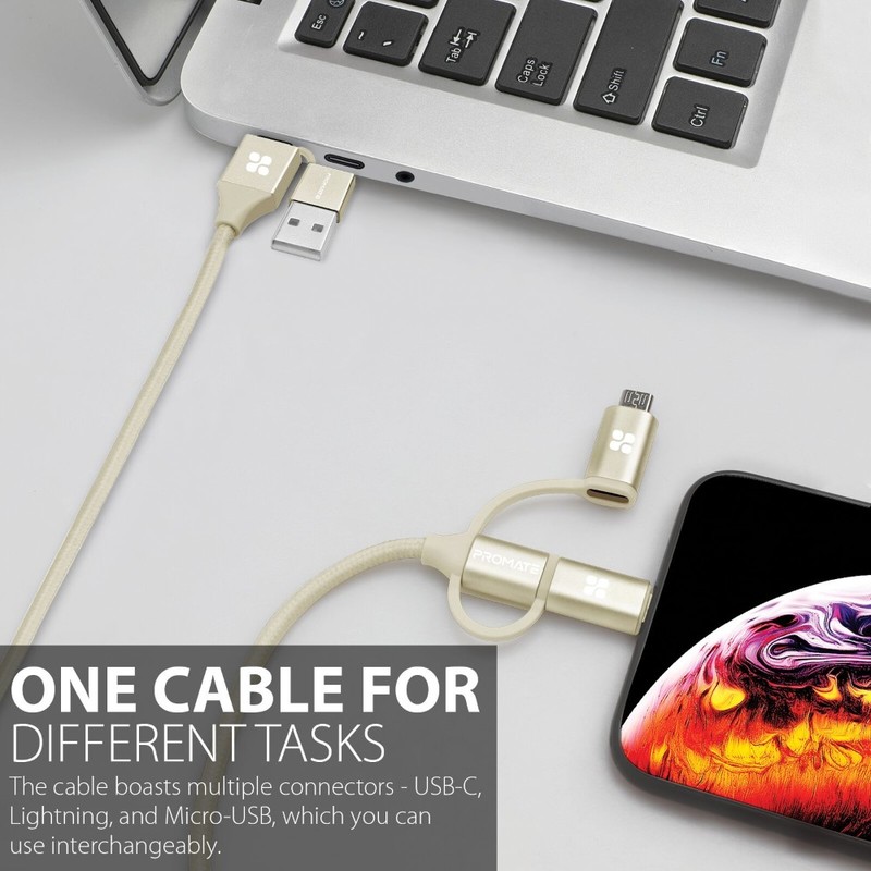 Promate Pentapower 6-In-1 Multi Connector USB Cable 1.2M Gold