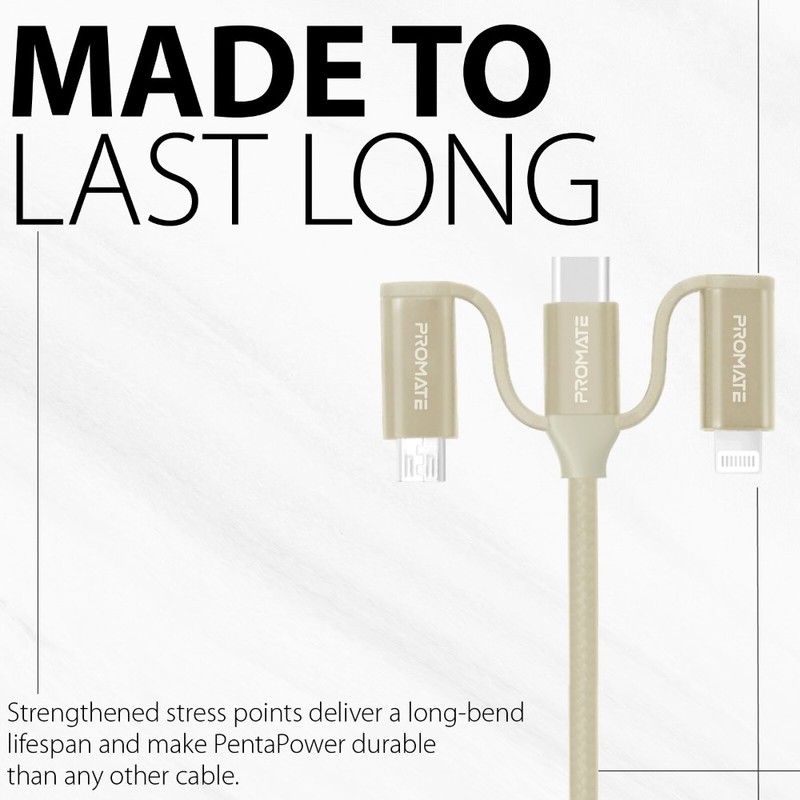 Promate Pentapower 6-In-1 Multi Connector USB Cable 1.2M Gold