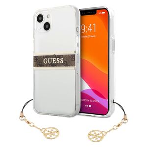 Guess PC/TPU Transparent Case 4G Stripe with Charm for iPhone 13 Brown