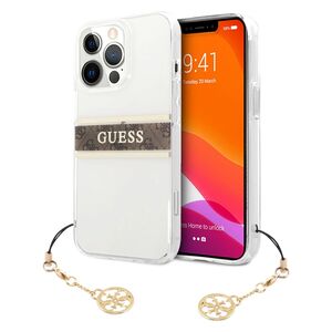 Guess PC/TPU Transparent Case 4G Stripe with Charm for iPhone 13 Pro Max Brown