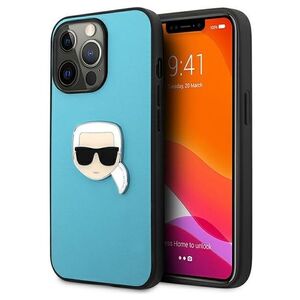 Karl Lagerfeld PU Leather Case Karl Head Metal Logo for iPhone 13 Pro Blue