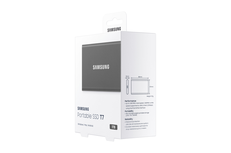 Samsung T7 Portable SSD USB 3.2 1TB Gray