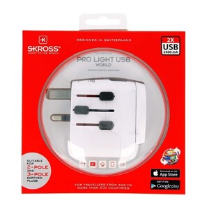 Skross Pro Light USB 2XA World Travel Adapter White