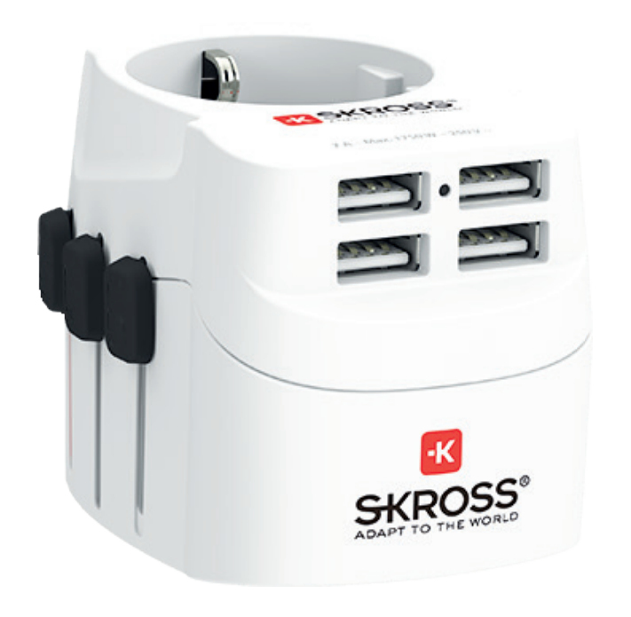 Skross Pro Light USB 4XA World Travel Adapter White