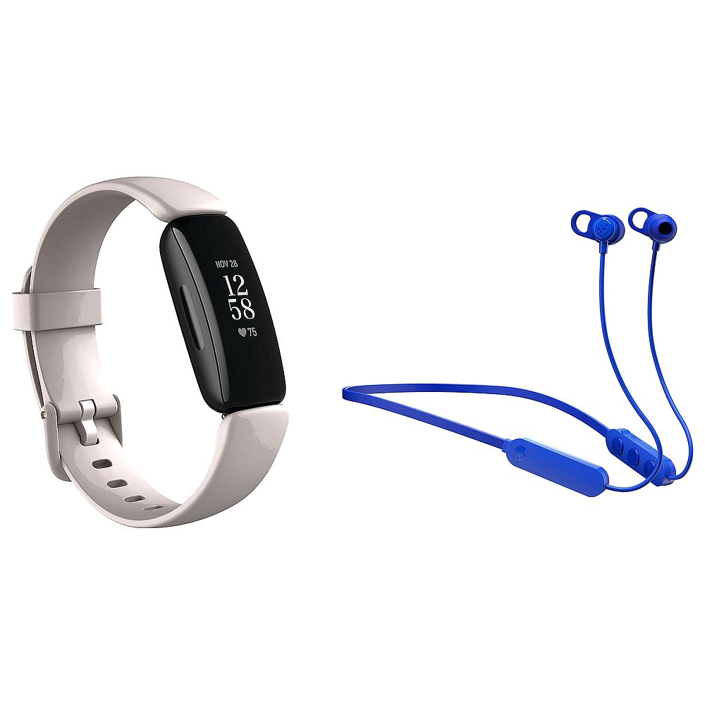 Fitbit Inspire 2 Activity Tracker Lunar White/Black & Skullcandy Jib+ Wireless Earphoner Blue (Bundle)