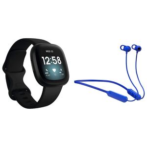 Fitbit Versa 3 Smartwatch Black/Black & Skullcandy Jib+ Wireless Earphones Blue (Bundle)