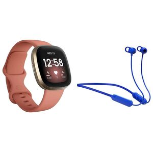 Fitbit Versa 3 Smartwatch Pink Clay/Soft Gold & Skullcandy Jib+ Wireless Earphones Blue (Bundle)