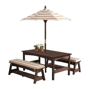 Kidkraft Outdoor Table/Bench Set Oatmeal & White Stripe
