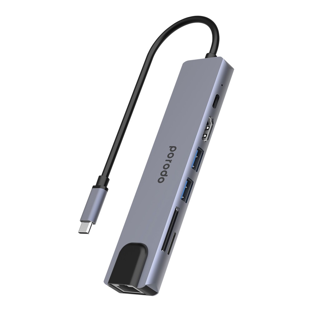 Porodo 7-in-1 Aluminum USB-C Hub 4K HDMI 100W Power Delivery