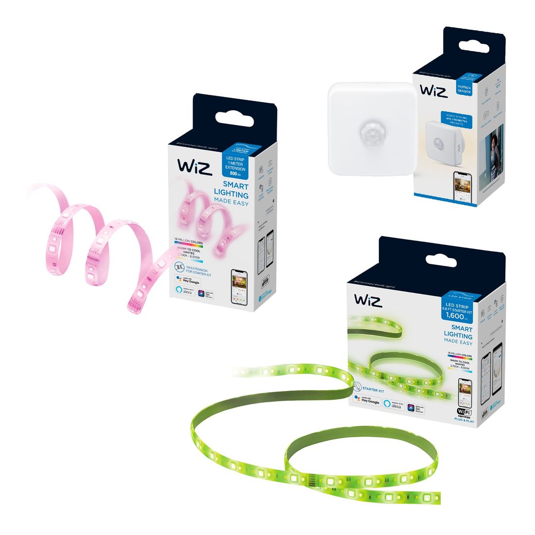 WiZ LED Strip Starter Kit 2m Full Color + WiZ LED Strip Extension 1m Full Color + Motion Sensor (Bundle)