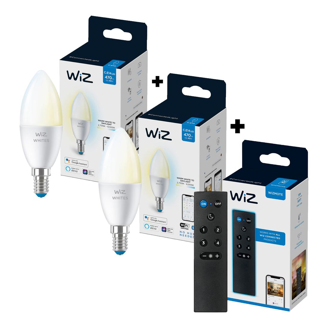 WiZ Candle C37 E14 Full Color (2 pcs.) + WiZmote (Bundle)
