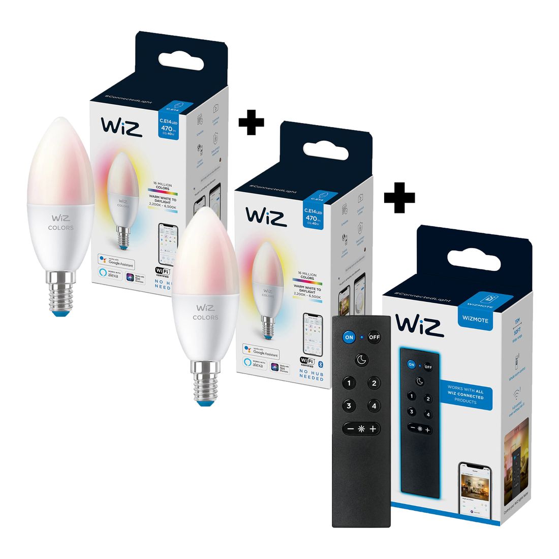 WiZ Candle C37 E14 Tunable White (2 pcs.) + WiZmote (Bundle)
