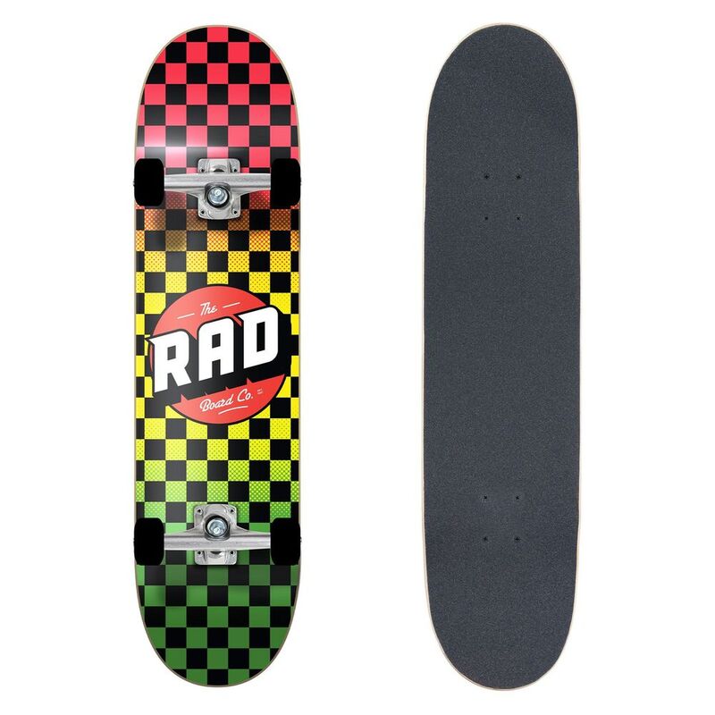 Rad Complete Board Dude Crew Skateboard Checkers Rasta Fade (9.125-Inch)