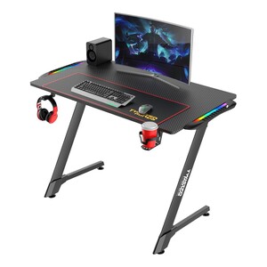 Twisted Minds Z Shaped Gaming Desk Carbon Fiber Texture With RGB Light