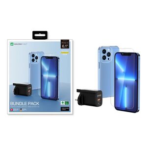 AmazingThing PD20W+QC3.0 Charger + Pure Glass (Pack of 2) + Minimal Drop Proof Case for iPhone 13 (Bundle)