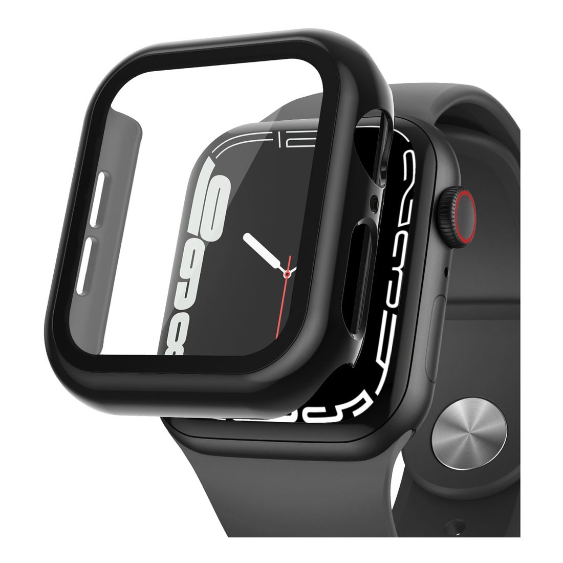 HYPHEN 9H Tempered Glass PC Case Black for Apple Watch Series 7 41mm