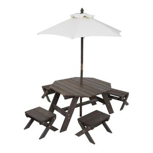 Kidkraft Octagon Table/Stools & Umbrella Set Bear Brown & Beige