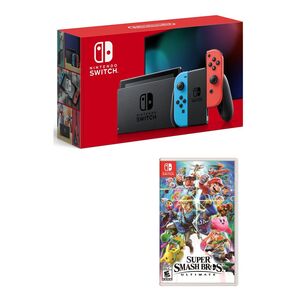Nintendo Switch Extended Battery Neon Joy-Con + Super Smash Mario Bros Ultimate (Bundle)