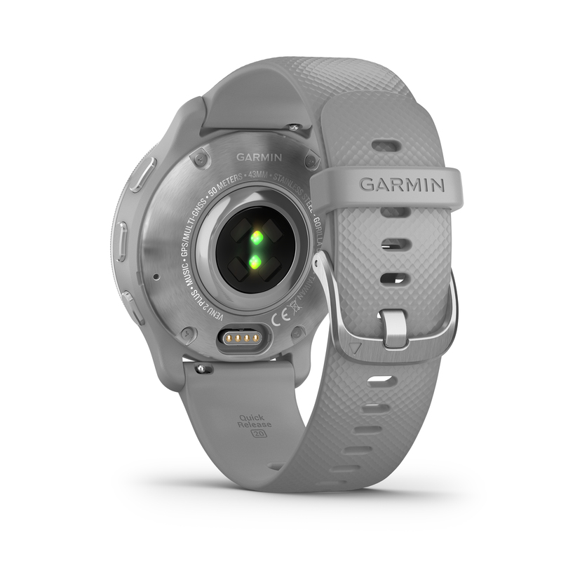 Garmin Venu 2 Plus Silver Stainless Steel Bezel with Powder Grey Case and Silicone Band Smart Watch