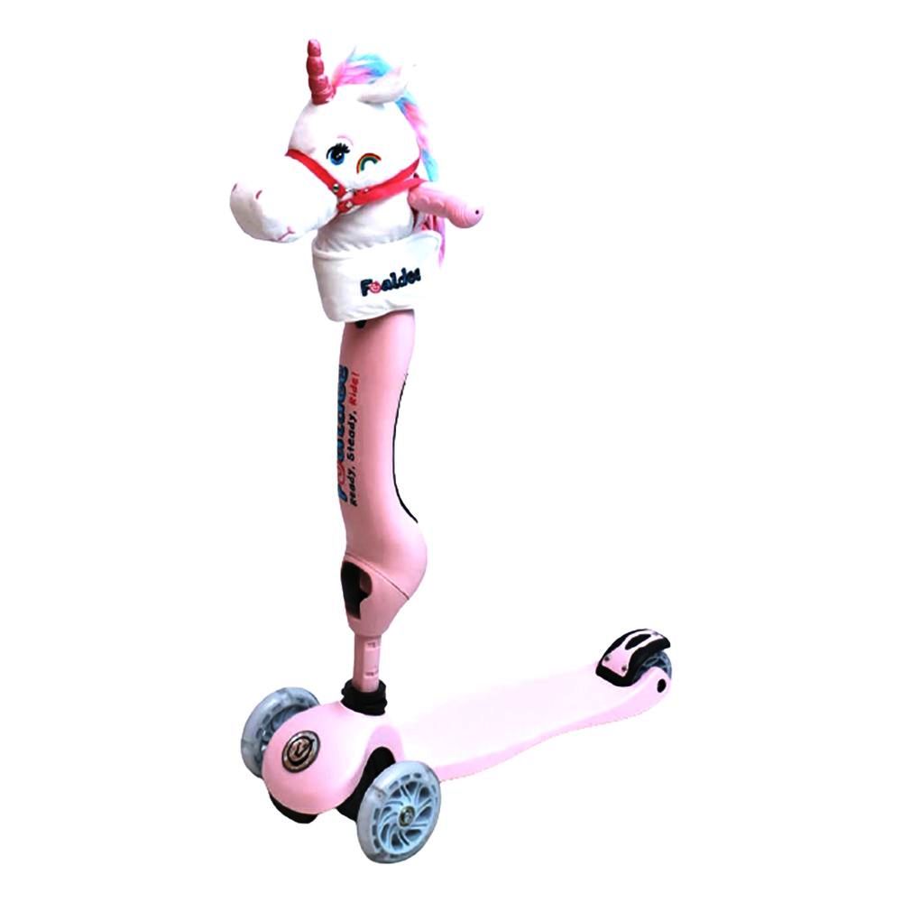 Foaldee 2-in-1 Blush Kick Scooter with Plush Unicorn Head - Pink
