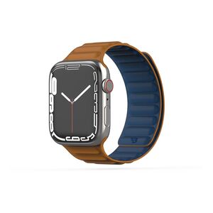 BAYKRON Premium Soft Touch Silicone Magnetic Band Saddle Brown and Slate Blue for Apple Watch 42/44/45 mm