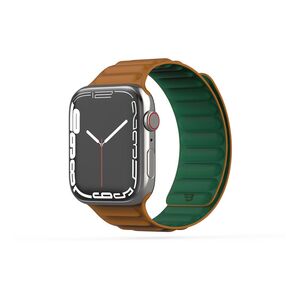 BAYKRON Premium Soft Touch Silicone Magnetic Band Saddle Brown and Forest Green for Apple Watch 42/44/45 mm