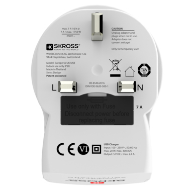 Skross Europe to Uk USB Adapter
