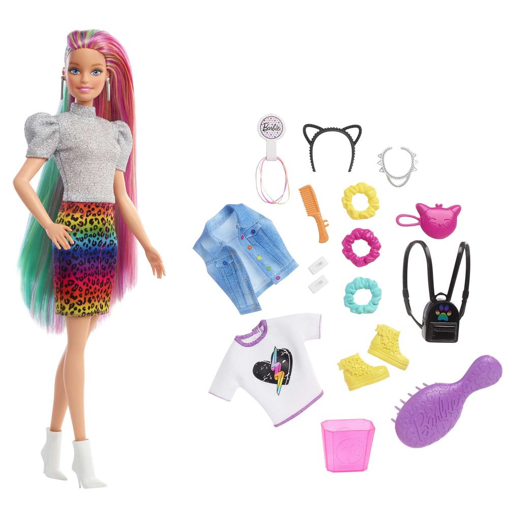 Barbie Rainbow Cheetah Hair Feature Doll GRN81