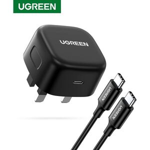 UGreen 25W PD USB-C Fast Charger UK with USB-C to USB-C Cable 2M - Black