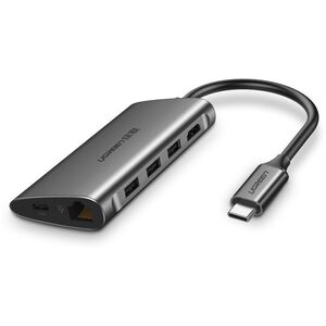 UGreen 8-In-1 USB-C Hub (3 x USB 3.0 + HDMI + RJ45 + TF/SD) with 5Gbps 4K PD Power Supply - Grey
