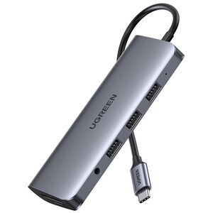 UGreen 10 In 1 USB-C Hub (3 x USB 3.0 + HDMI + VGA + TF/SD + RJ45 + 3.5mm Aux) with 5Gbps 4K PD Power Supply - Grey