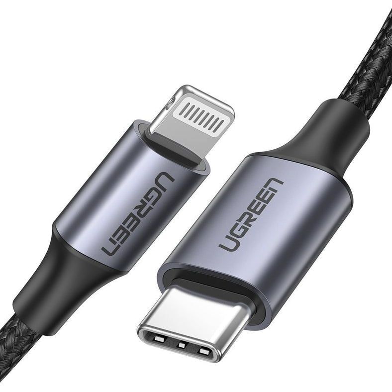 UGreen USB-C to Lightning MFI Cable Nylon Braided 3A PD Fast Charging 1M - Black
