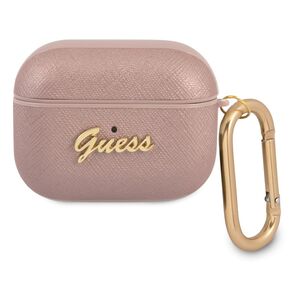 Guess PU Saffiano Case with Script Metal Logo for AirPods Pro - Pink