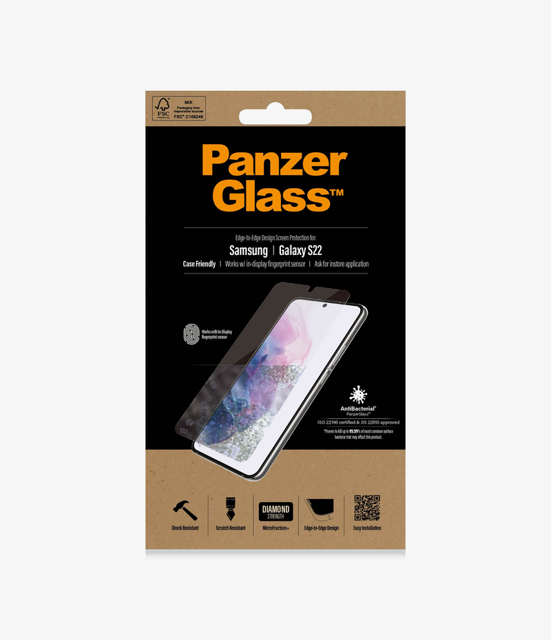 PanzerGlass Edge to Edge Case Friendly Screen Protector Black for Samsung Galaxy S22