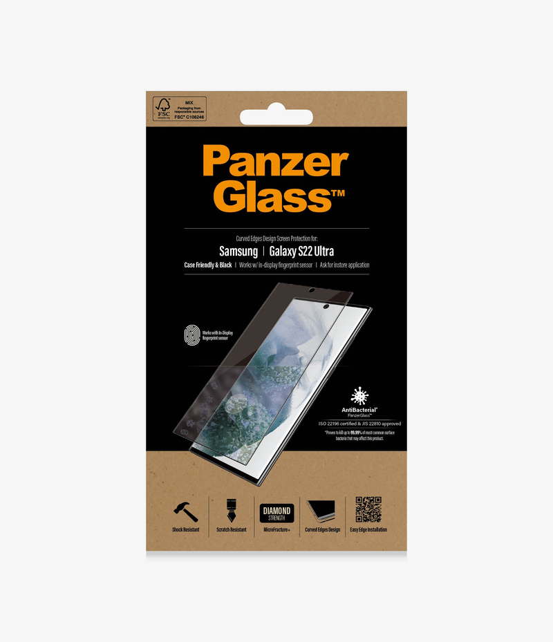PanzerGlass Edge to Edge Case Friendly Screen Protector Black for Samsung Galaxy S22 Ultra