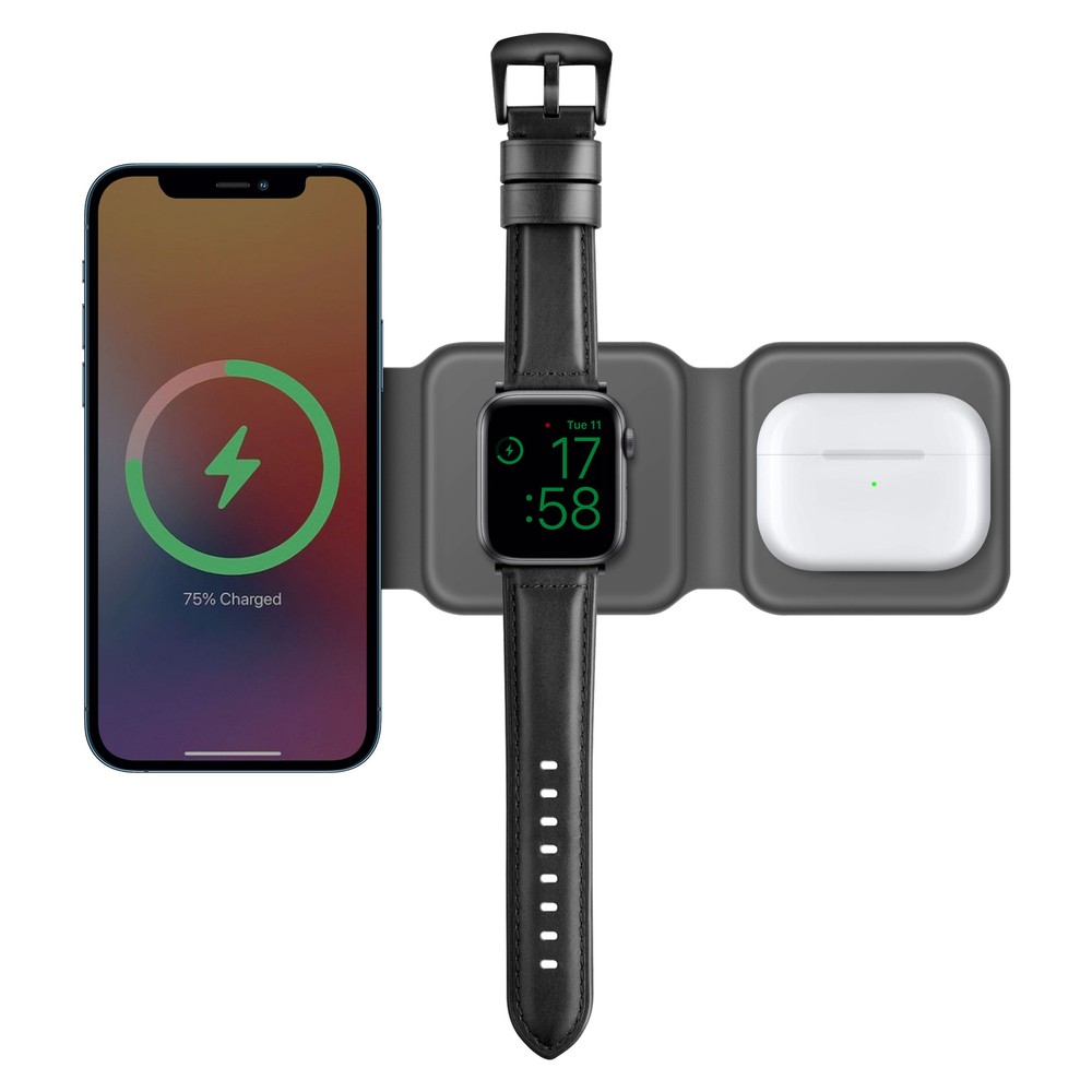 Shop for Bazic Gomag Trio 3-in-1 Foldable Magnetic Wireless Charger 15W  iPhone/Watch/Airpods - Grey | Virgin Megastore UAE