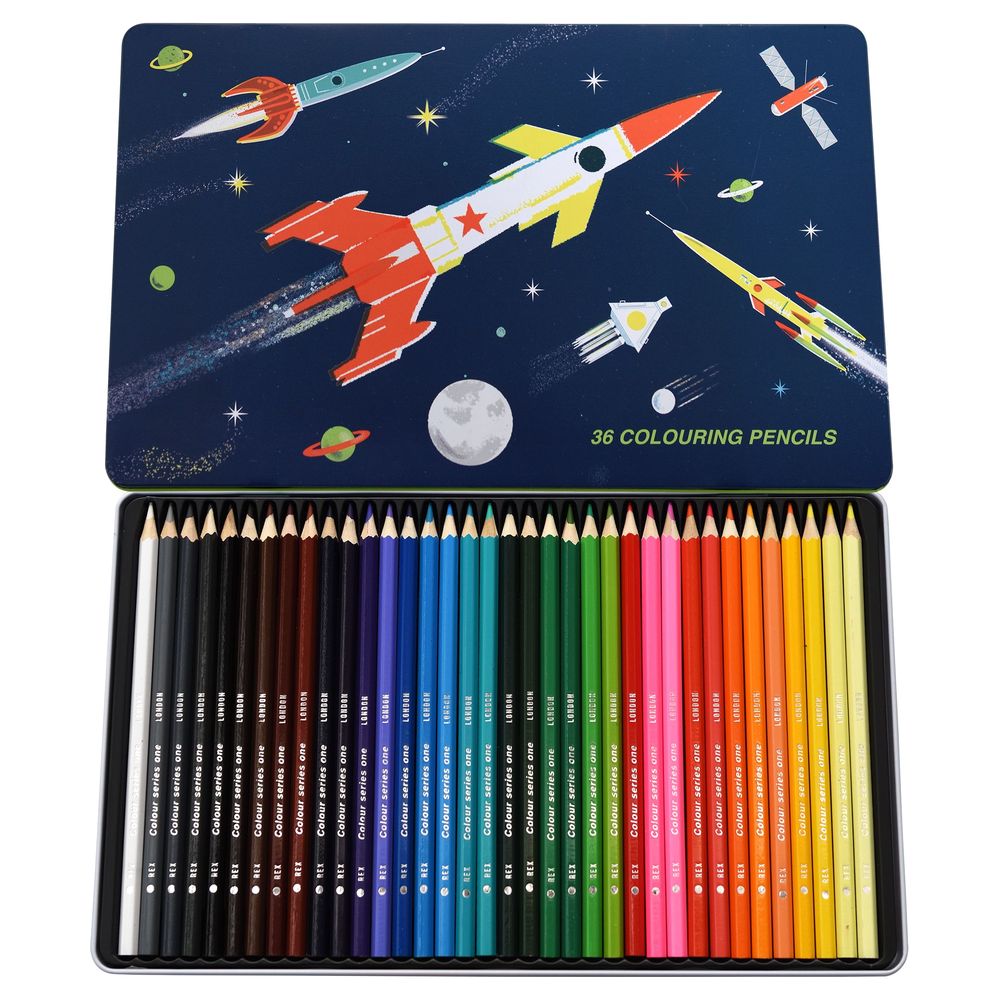 Rex London Space Age Colouring Pencils In A Tin (Set of 36)