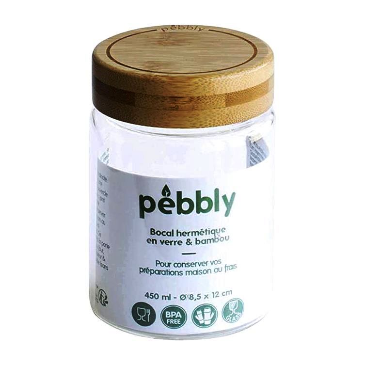 Pebbly Round Glass Jar W/ Screw Bamboo Lid 450ml