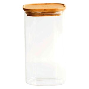 Pebbly Square Glass Food Jar W/ Bamboo Lid 1400ml