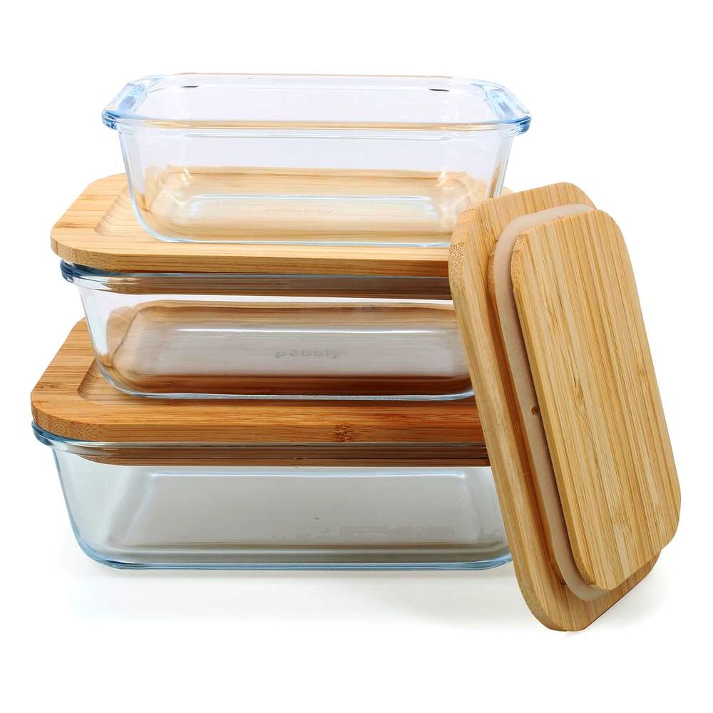 Pebbly Rectangular Glass Stacking Food Containers (Set of 3) (400/650/1000ml)