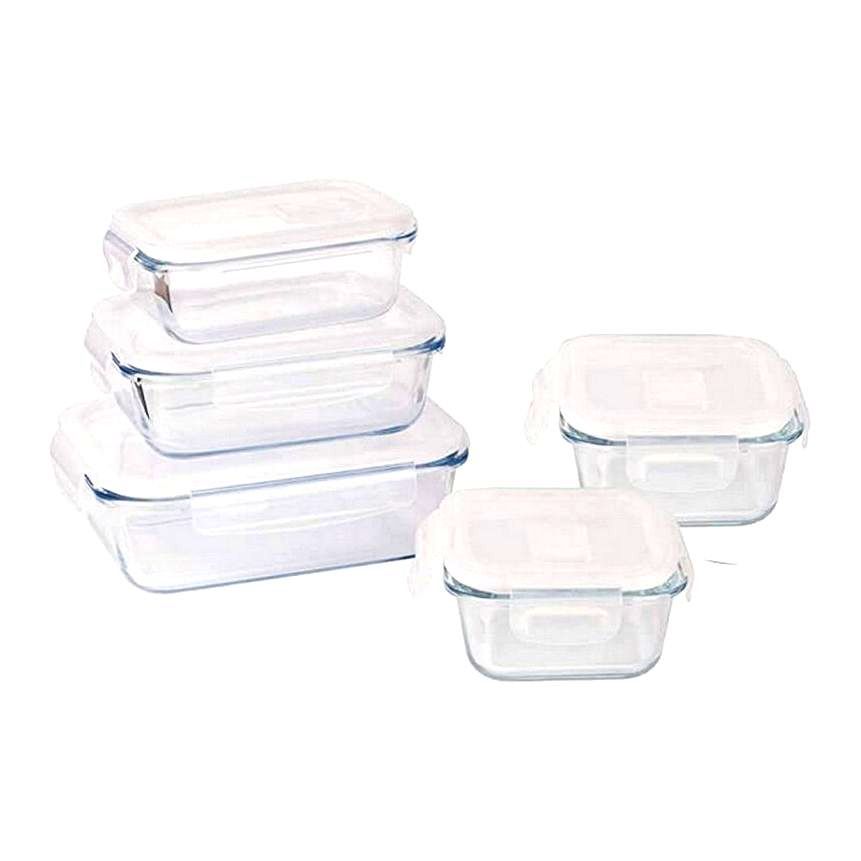 Pebbly Rectangular Glass Food Containers Starter Set (Set of 5)